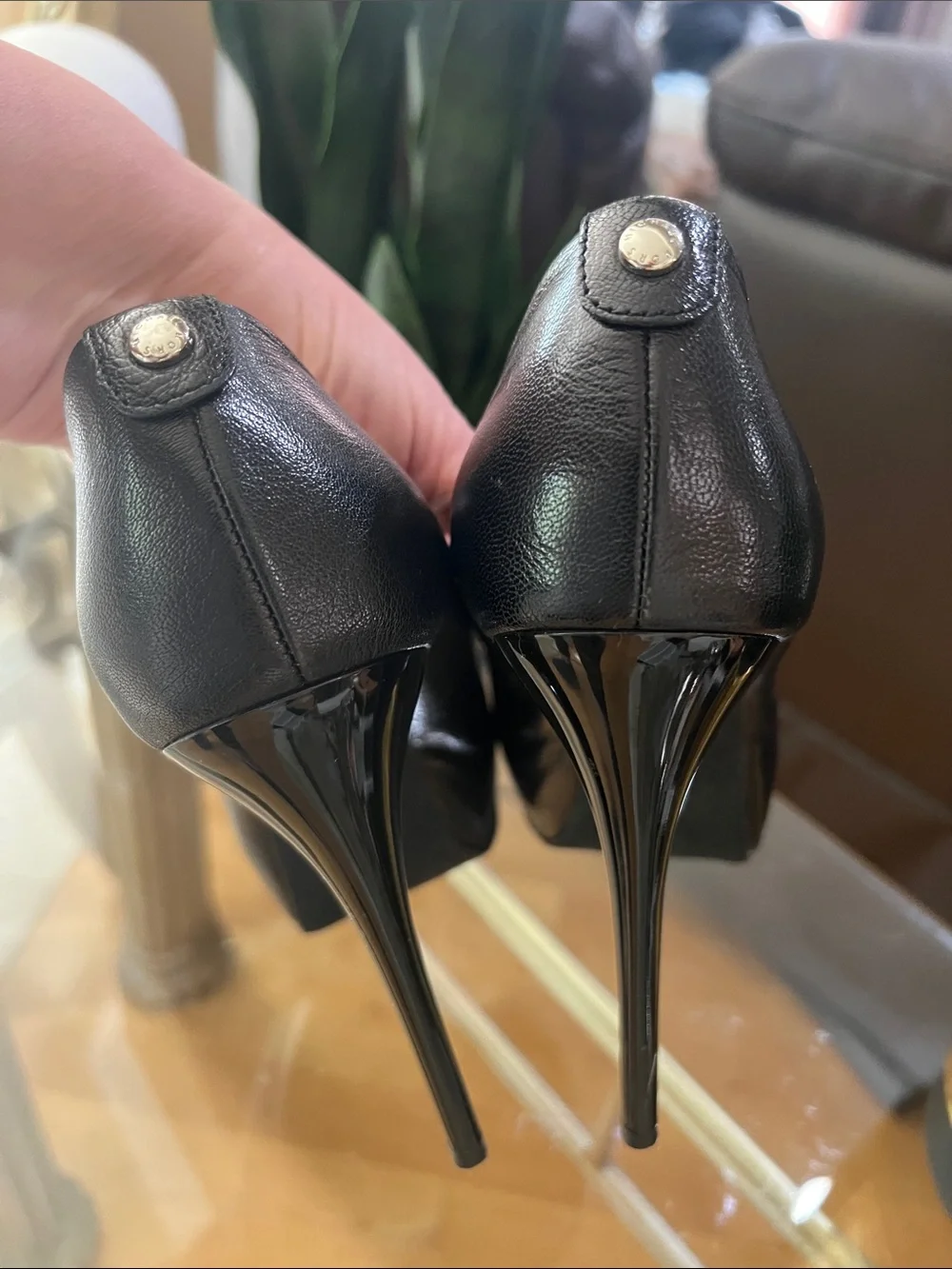 Michael Kors Black Leather Peep-Toe Stiletto Heels